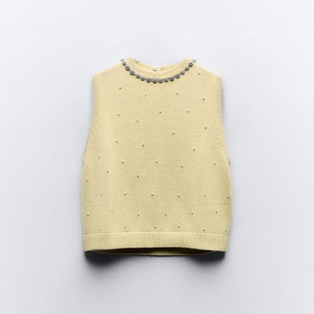 ZARA JEWEL AND PEARL KNIT TOP